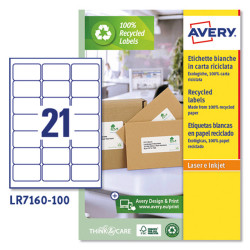 Etichette adesive - in carta riciclata - permanenti - 63,5 x 38,1 mm - 21 et/fg - 100 fogli - bianco - Avery