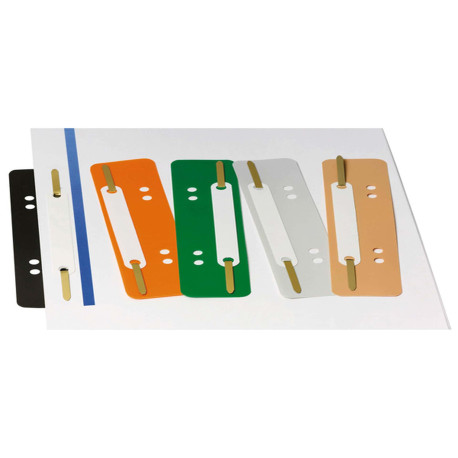 Pressini fermafogli - con linguette in metallo - 38 x 150 mm - colori assortiti - Lebez - conf. 250 pezzi
