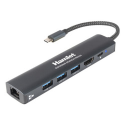 Hamlet HDKC-PD220, Cablato, USB 3.2 Gen 1 (3.1 Gen 1) Type-C, 100 W, 10,100,1000 Mbit/s, Alluminio, 3840 x 2160 Pixel