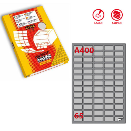 Etichette adesive A/400 - in carta - permanenti - 38,1 x 21,2 mm - 65 et/fg - 100 fogli - argento - angoli tondi - x laser - Ma
