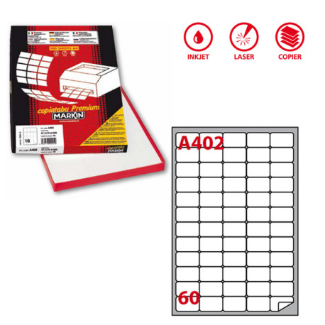Etichette adesive A/402 - in carta - permanenti - 37,5 x 23,5 mm - 60 et/fg - 100 fogli - bianco - angoli tondi - Markin