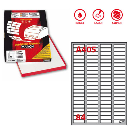 Etichette adesive A/405 - in carta - permanenti - 46 x 11,1 mm - 84 et/fg - 100 fogli - bianco - angoli tondi - Markin