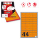 Etichette adesive A/406 - in carta - permanenti - 47,5 x 25,5 mm - 44 et/fg - 100 fogli - arancio fluo - angoli tondi - Markin