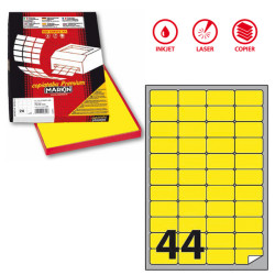 Etichette adesive A/406 - in carta - permanenti - 47,5 x 25,5 mm - 44 et/fg - 100 fogli - giallo fluo - angoli tondi - Markin