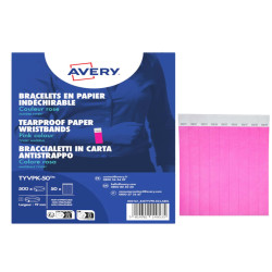 Braccialetti identificativi - in Tyvek - rosa fluo - 265 x 19 mm - 50 fogli - 10 et/fg - Avery - Conf. 500 pezzi