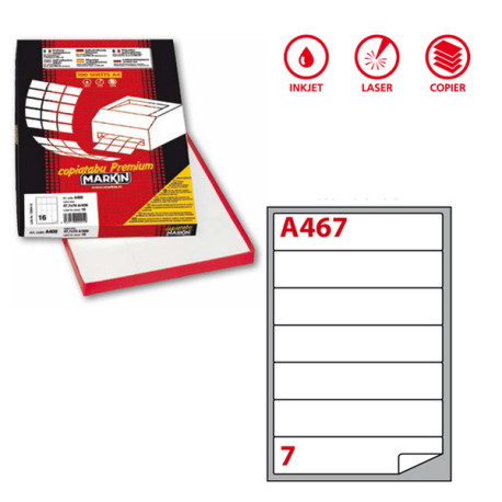 Etichette adesive A/467 - in carta - permanenti - 190 x 38 mm - 7 et/fg - 100 fogli - bianco - angoli tondi - Markin