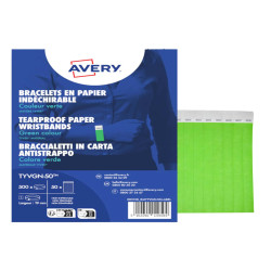 Braccialetti identificativi - in Tyvek - verde fluo - 265 x 19 mm - 50 fogli - 10 et/fg - Avery - Conf. 500 pezzi