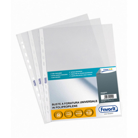 Buste forate Special PP - Linear - buccia - 23 x 33 cm - trasparente - Favorit - conf. 50 pezzi