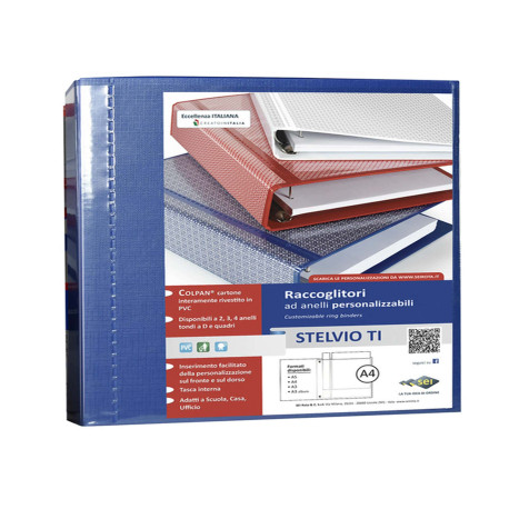 Raccoglitore personalizzabile Stelvio TI - 22 x 30 cm - 4 anelli a D 30 mm - dorso 4 cm - blu - Sei Rota