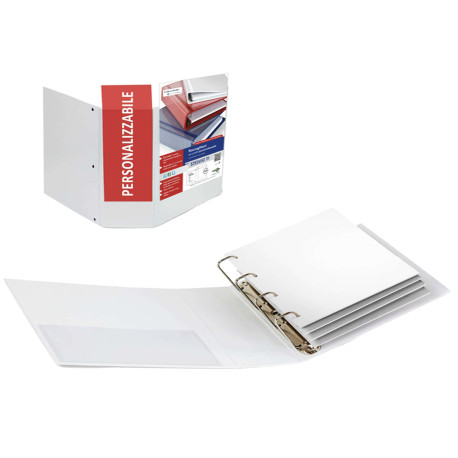 Raccoglitore personalizzabile Stelvio TI - 22 x 30 cm - 4 anelli a Q 65 mm - dorso 9 cm - bianco - Sei Rota