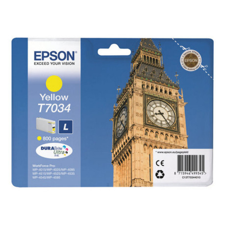 Epson T7034 - 9.6 ml - taglia L - giallo - originale - blister - cartuccia d'inchiostro - per WorkForce Pro WP-4015, WP-4025, W
