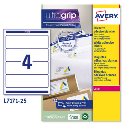 Etichette adesive L7171 - in carta - angoli arrotondati - permanenti - 200 x 60 mm - 4 et/fg - 25 fogli - bianco coprente - Ave