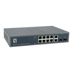 LevelOne GEP-1221 - Switch - unmanaged - 8 x 10/100/1000 (PoE+) + 2 x Gigabit SFP + 2 x 1000Base-T - montabile su rack - PoE+ (