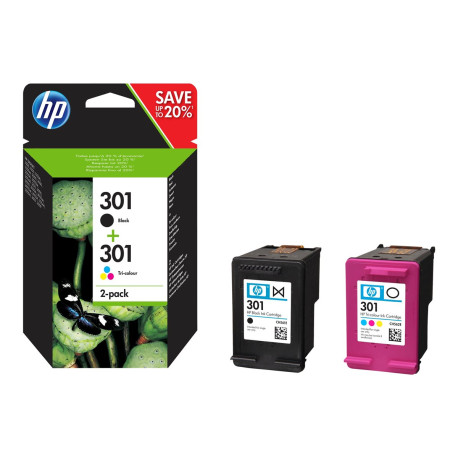HP 301 - Confezione da 2 - nero, colore (ciano, magenta, giallo) - originale - cartuccia d'inchiostro - per Deskjet 1050A J410,