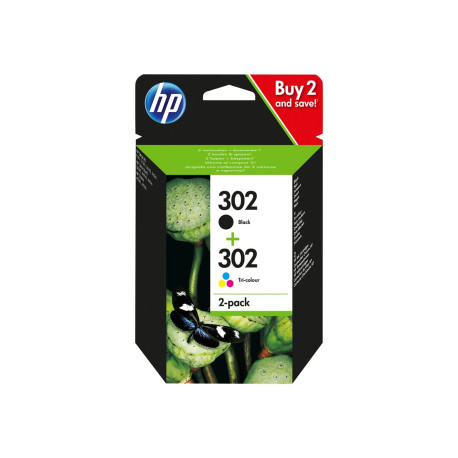 HP 302 - Confezione da 2 - nero, colore (ciano, magenta, giallo) - originale - cartuccia d'inchiostro - per Deskjet 11XX, 21XX,