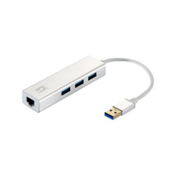 LevelOne USB-0503 - Hub - 3 x SuperSpeed USB 3.0 + 1 x 10/100/1000 - desktop