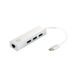 LevelOne USB-0504 - Hub - 3 x SuperSpeed USB 3.0 + 1 x 10/100/1000 - desktop