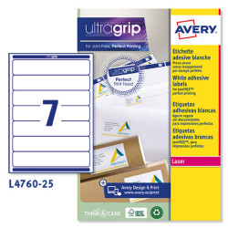Etichette adesive L4760 - in carta - angoli arrotondati - permanenti - 192 x 38 mm - 7 et/fg - 25 fogli - bianco coprente - Ave