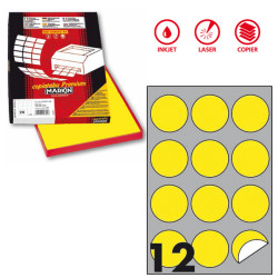 Etichette adesive R/310 - in carta - permanenti - tonde - diametro 60 mm - 12 et/fg - 100 fogli - giallo fluo - Markin