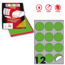 Etichette adesive R/310 - in carta - permanenti - tonde - diametro 60 mm - 12 et/fg - 100 fogli - verde fluo - Markin