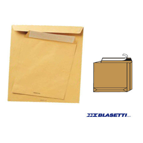 Busta a sacco Monodex - soffietti laterali - fondo quadro - strip adesivo - 25 x 35,3 x 4 cm - 120 gr - avana - Blasetti - conf