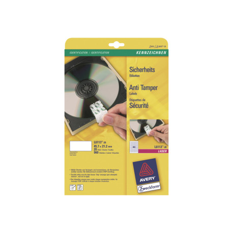 Avery Anti-tamper Label - Polimero - bianco - 21.2 x 45.7 mm 960 pezzi (20 foglio(i) x 48) etichette