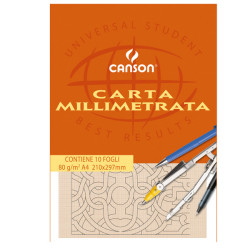 Blocco carta opaca millimetrata - A4 - 10 fogli - 80gr - Canson
