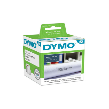 Rotolo 260 etichette LW 990120 - 36 x 89 mm - carta - indirizzi estesi - bianco - Dymo - conf. 2 rotoli