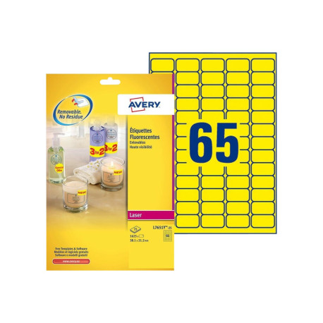Avery Zweckform - Adesivo rimovibile - giallo neon - 38.1 x 21.2 mm 1625 etichette (25 foglio(i) x 65) etichette