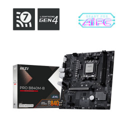 MSI PRO B840M-B, AMD, Socket AM5, AMD Ryzen 7000 Series, AMD Ryzen 8000 Series, AMD Ryzen 9000 Series, Socket AM5, DDR5-SDRAM, 