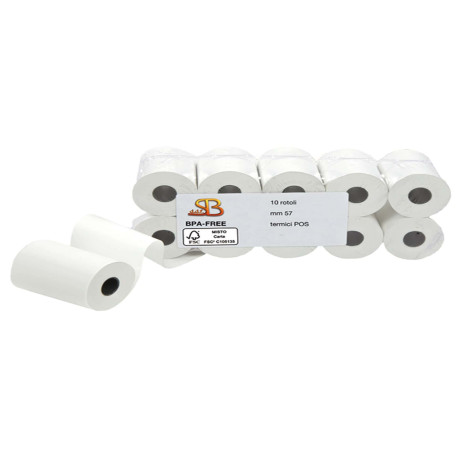 Rotolo per POS e carta di credito - 57 mm x 20 m - 55 gr - diametro esterno 40 mm - anima 12 mm - carta termica BPA free - Saba