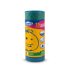 Sacchi per immondizia con maniglie - 53 x 65 cm - 40 L - 25 micron - blu - Logex Professional - rotolo da 15 sacchetti