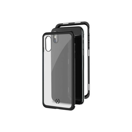 Celly Attraction - Cover per cellulare - Alluminio, vetro temperato - nero, trasparente - per Apple iPhone XS Max