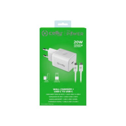Celly ProPower Wall charger - Alimentatore - 20 Watt - PD (USB-C) - sul cavo: USB-C - bianco - Europa