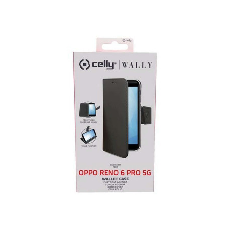 Celly Wally - Flip cover per cellulare - similpelle - nero - per OPPO Reno6 Pro 5G