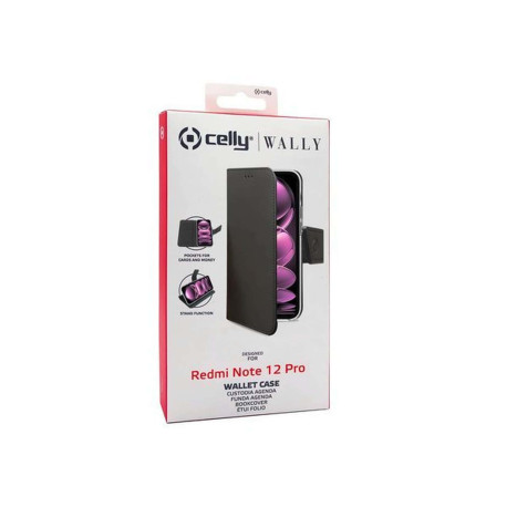 Celly Wally - Flip cover per cellulare - similpelle - nero - per Xiaomi Redmi Note 12 Pro