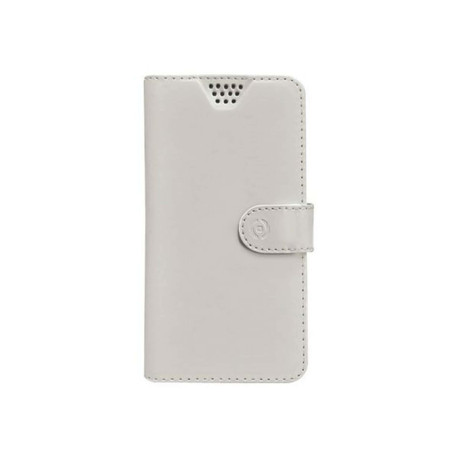Celly Wally Unica - Flip cover per cellulare - finta pelle in poliuretano - bianco - 5.5" - 6"