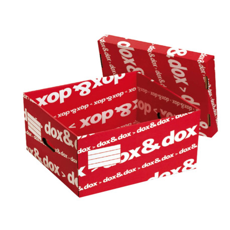 Scatola Dox&Dox - con coperchio - 39,5 x 28 x 35,5 cm - bianco e rosso - Esselte Dox