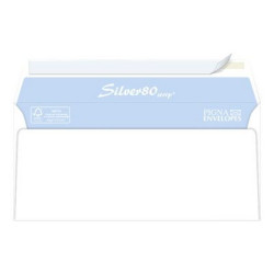 Pigna Silver 80 Strip - Busta - 110 x 230 mm - a portafoglio - apertura laterale - autoadesiva - 1 finestra - bianco - pacco da