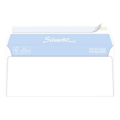 Pigna Silver 80 Strip - Busta - 110 x 230 mm - a portafoglio - apertura laterale - autoadesiva - 1 finestra - bianco - pacco da