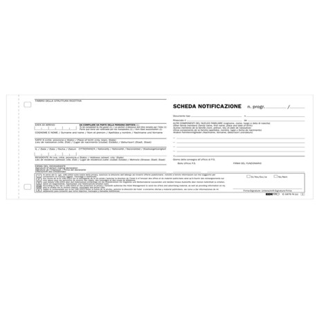 Scheda di notifica - fogli snap - 25 fogli 2 copie autoricalcanti - 10 x 22cm - Edipro - conf. 250 pezzi