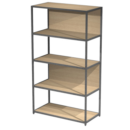 Libreria 5 ripiani Modular - 90 x 44 x 161 cm - struttura metal antracite - rovere