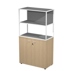 Libreria media metal + armadio basso Essence - 90 x 46 x 165 cm - Rovere/rovere/antracite/bianco