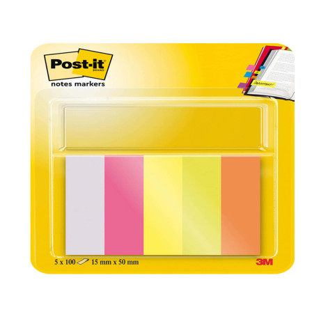 Segnapagina Post-it in carta - 670-5 - 15 x 50 mm - 5 colori Neon - Post-it - conf. 500 pezzi