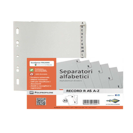 Separatore alfabetico A/Z Record R - PP - 15x21 cm - A5 - grigio - Sei Rota