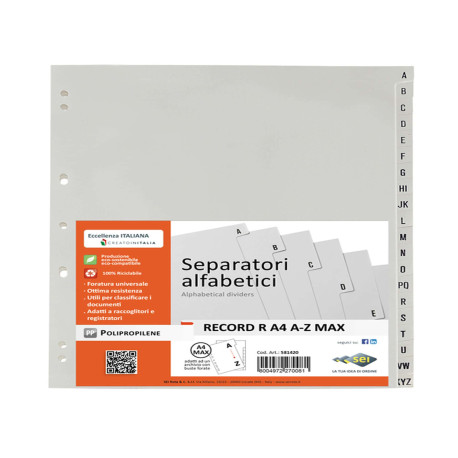 Separatore alfabetico A/Z Record R - PP - 21 x 29,7 cm - A4 - grigio - Sei Rota