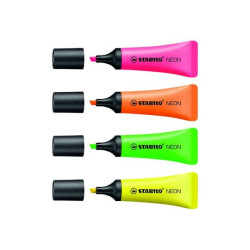 STABILO NEON - Evidenziatore - verde, giallo, arancione, rosa - inchiostro base acqua - 2-5 mm (pacchetto di 4)