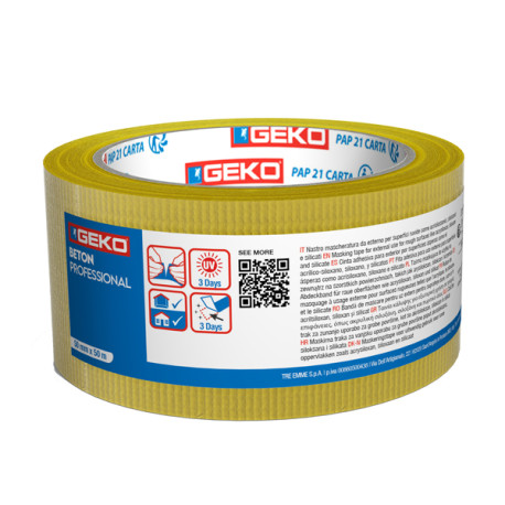 Nastro mascheratura telato BETON - per esterni e superfici ruvide - 5 cm x 50 m - LDPE/tela - giallo - Geko - conf. 3 pezzi