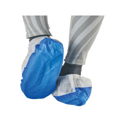 Sovrascarpe monouso Dual Barrier - antiscivolo - taglia unica - PLP - bianco/blu - Worker - conf. 50 pezzi