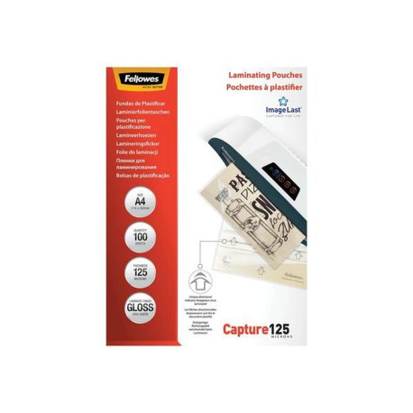 Fellowes Laminating Pouches Capture 125 micron - Confezione da 100 - brillante - A4 (210 x 297 mm) rivestimento di plastificazi